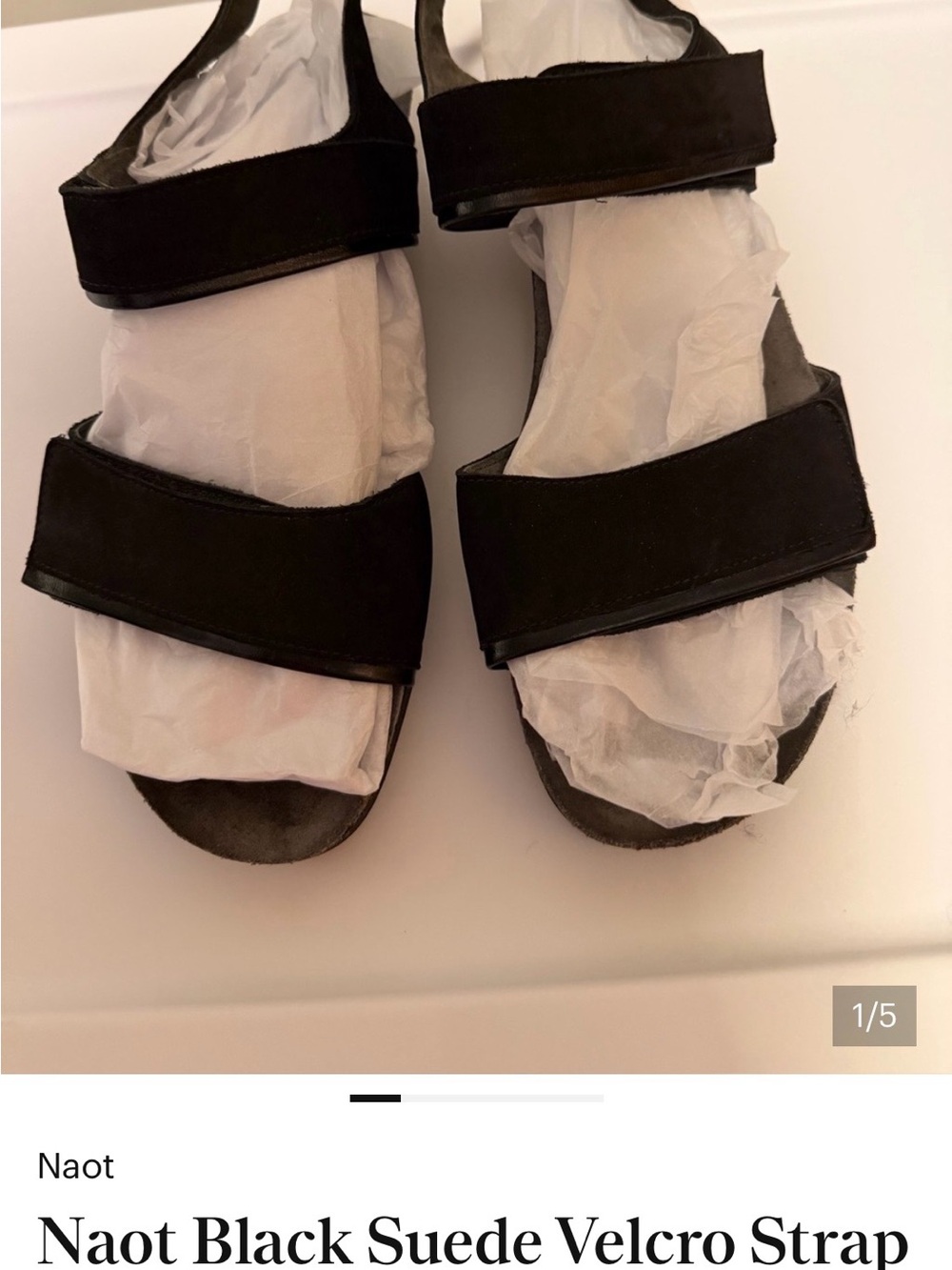 Naot Black Suede Velcro Strap Sandals